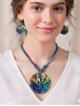 Fashion Peacock Print Shell Necklace and Earrings Set Fashion Peacock Print Shell Necklace and Earrings Set